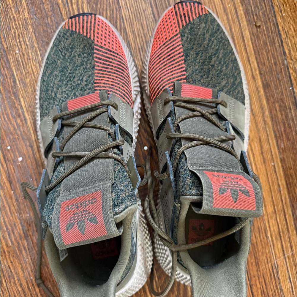 adidas Olive Green with Red Accent Knit Running Shoes